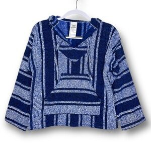 Cozumel Size S Unisex Blue Striped Handmade Mexican Woven Pullover Baja Hoodie